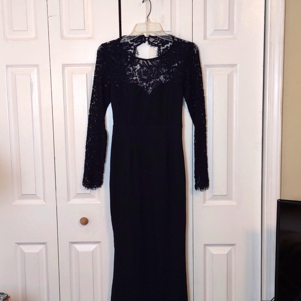 Lulu's Long Sleeve Formal knit Dress with Lace Top Goth